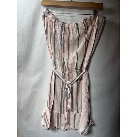 cloth & stone Dresses & Skirts - Cloth & Stone Womens Strapless Striped Romper Pink Navy Linen Blend Fringe - Med